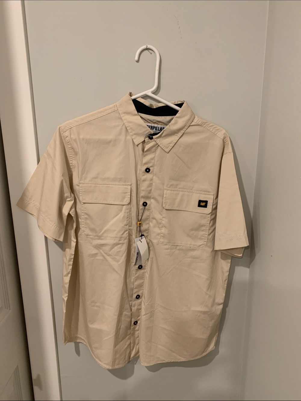 Caterpillar Short-Sleeve Button Down Shirt in Beige